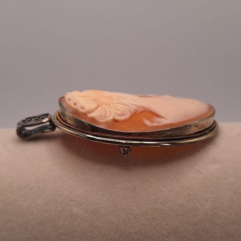 Vintage cameo brooch pin pendant conch shell sterling silver - Picture 3 of 4